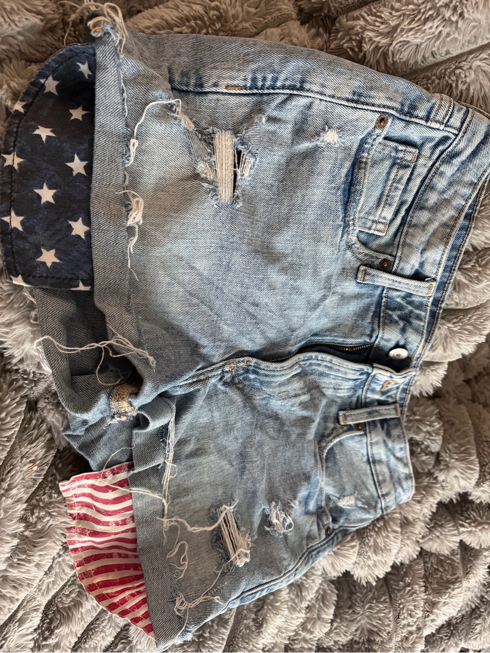 Old Navy Light Blue Distressed Women's Denim Shorts with Stars & Stripes Lining